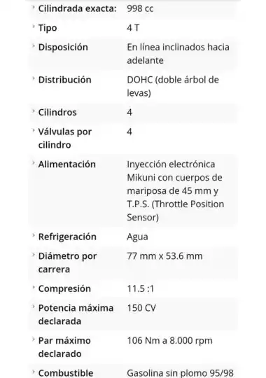 ficha técnica de la FZ 1 del motor