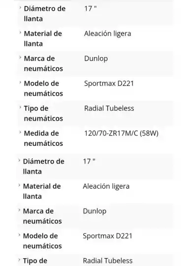 FZ 1 ficha tecnica chasis y ruedas