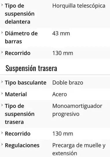 Fazer 600 ficha técnica horquillas y suspensión
